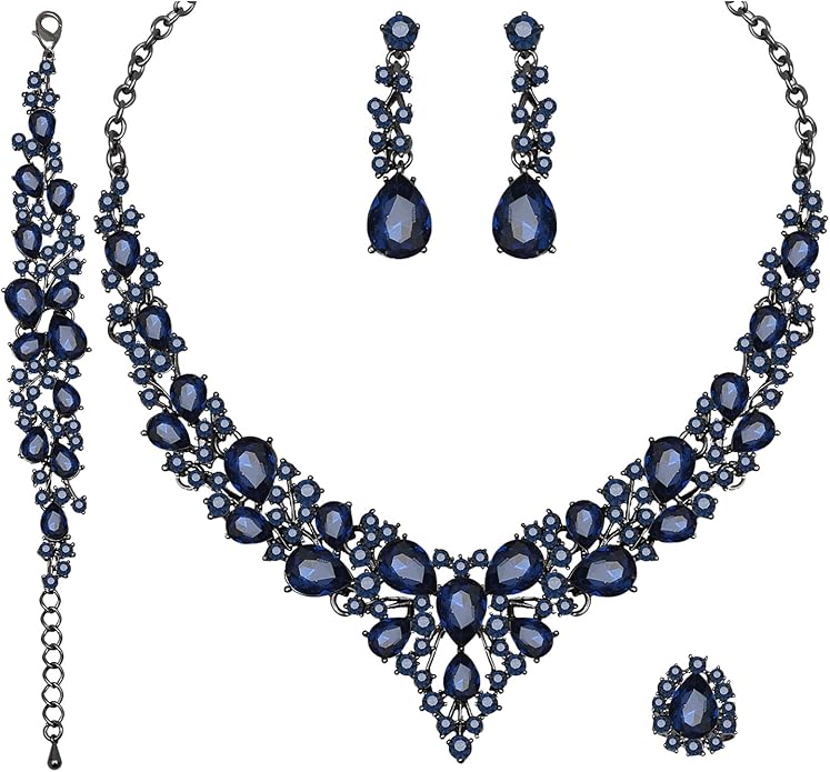 CSY 4 Pcs/Set Austrian Crystal Necklace Earrings Bracelet Ring Bridal Jewelry Sets for Brides Wedding Party Costume Accessories Gifts for Women