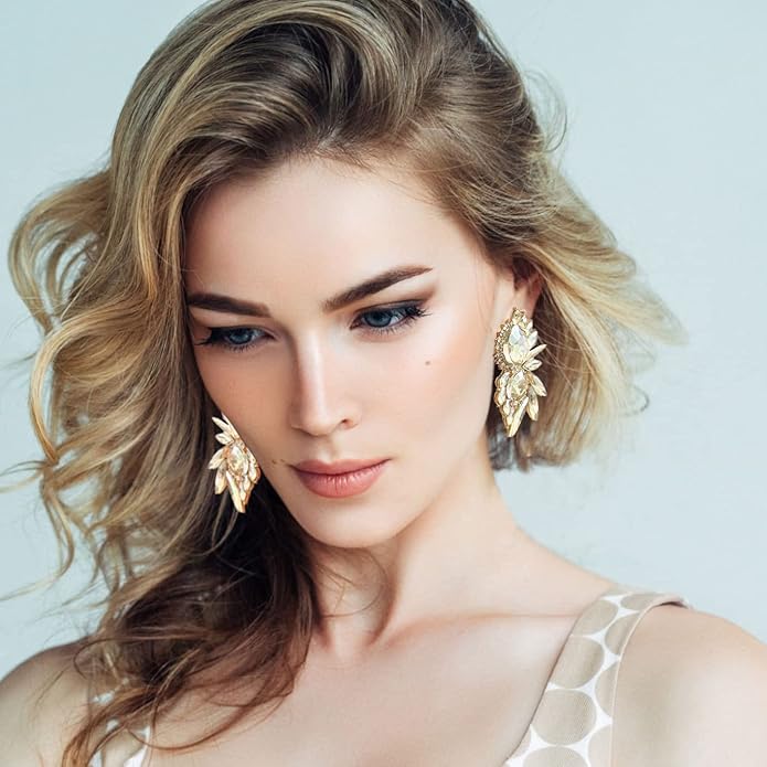 Vintage Rhinestone Statement Earrings Fancy Crystal Cluster Drop Dangle Earrings for Women