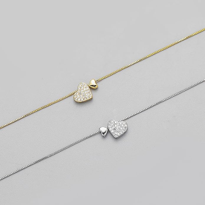 LOVECOM Valentines Gifts S925 Sterling Silver Heart Necklace for Women Dainty 14k Gold Plated CZ Infinity Double Cross Star Pendant Choker Necklaces Trendy Bead Chain Jewelry Gifts for Mom Daughter