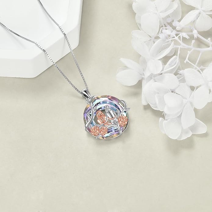 TOUPOP Sisters Gifts from Sister Necklace Sterling Silver Rose Flower with Crystal Jewelry Valentines Day Birthday Gifts for Women Best Friend Friendship
