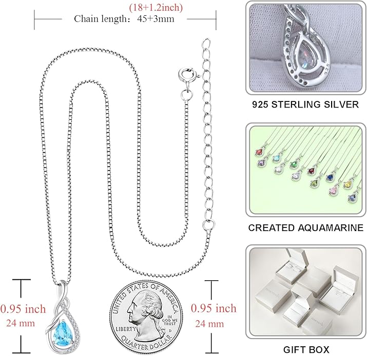 STARCHENIE Infinity Teardrop Pendant Necklace for Women 925 Sterling Silver Birthstone Jewelry