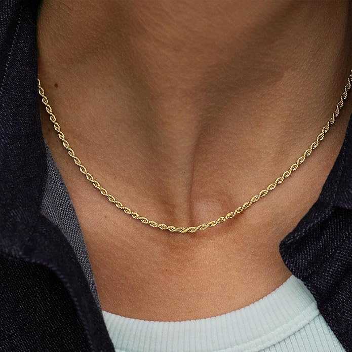 Fashion Necklace, White Gold and 18K Gold Plated Necklaces, Snake Chain, Rope Chain.Best Gift for Woman(16-18in)