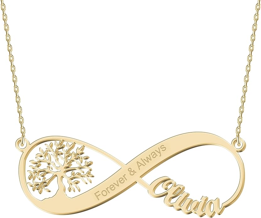 Personalized Gold Infinity Name Necklace with Heart Beautiful Arrow Anchor Compass Mountain Constellation Forever Love Pendant Jewelry Best Birthday Gift Ideas for Women Girls Mother Daughter Friendship
