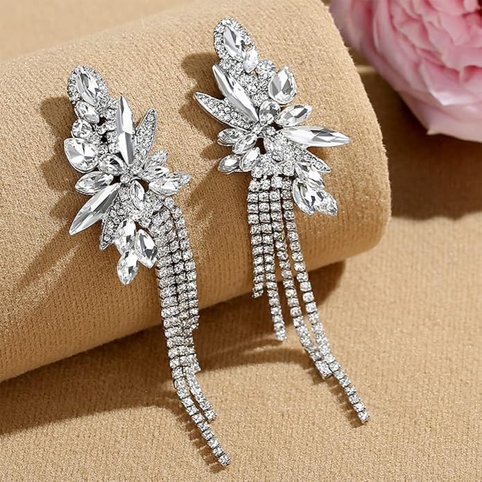 mecresh Marquise Crystal Bridal Chandelier Dangle Drop Earrings Ladies Gifts in Silver/Gold Tone