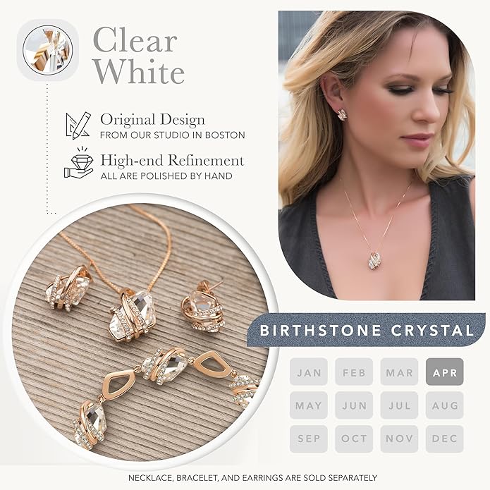 Leafael Wish Stone Pendant Necklace with Birthstone Crystal, 18K Rose Gold Plated/Silvertone, 18" + 2"