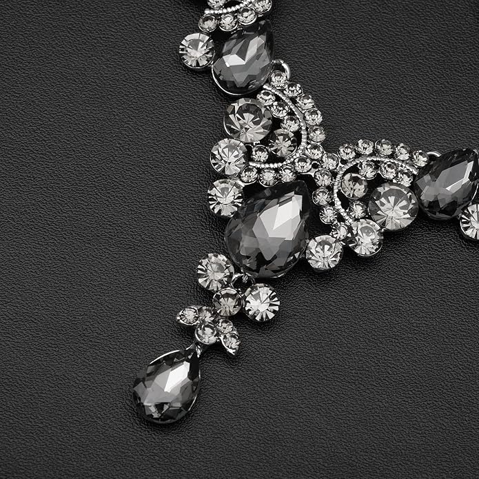 CSY Elegant Crystal Necklace Earrings Bracelet Ring Bridal Wedding Party Costume Jewelry Sets for Brides Women