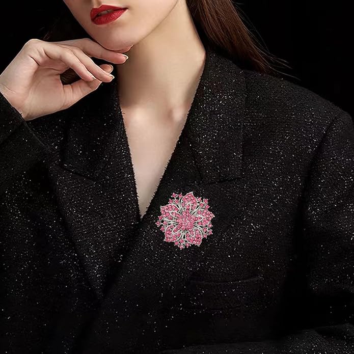 Womens Flower-shape Statement Brooch Pin Crystal Brooch for Women