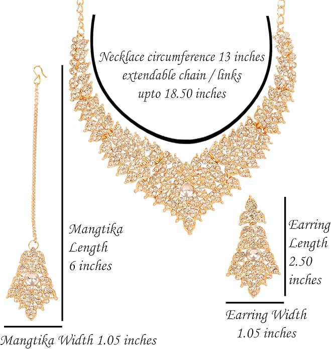 Touchstone Indian Bollywood Tinsel Town Traditional Western Taste Studded Diamond Look Rhinestones Designer Bridal Jewelry Necklace Set for Women