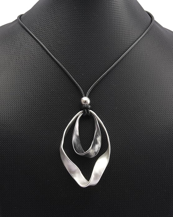 GelConnie Boho Necklaces for Women Vintage Silver Circles Long Pendant Necklace Cowgirl Sweater Necklace Adjustable Leather Choker Necklace for Women