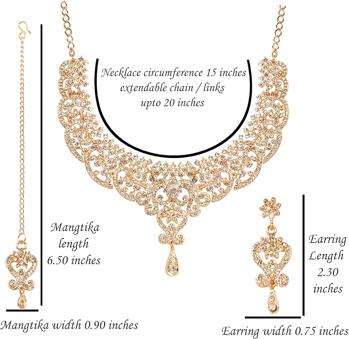 Touchstone Indian jewelry set for women bollywood gold jewellery wedding outfits necklace sets earrings bridal maang tikka fancy costume girls big desi accessories rhinestone in gold or silver tone