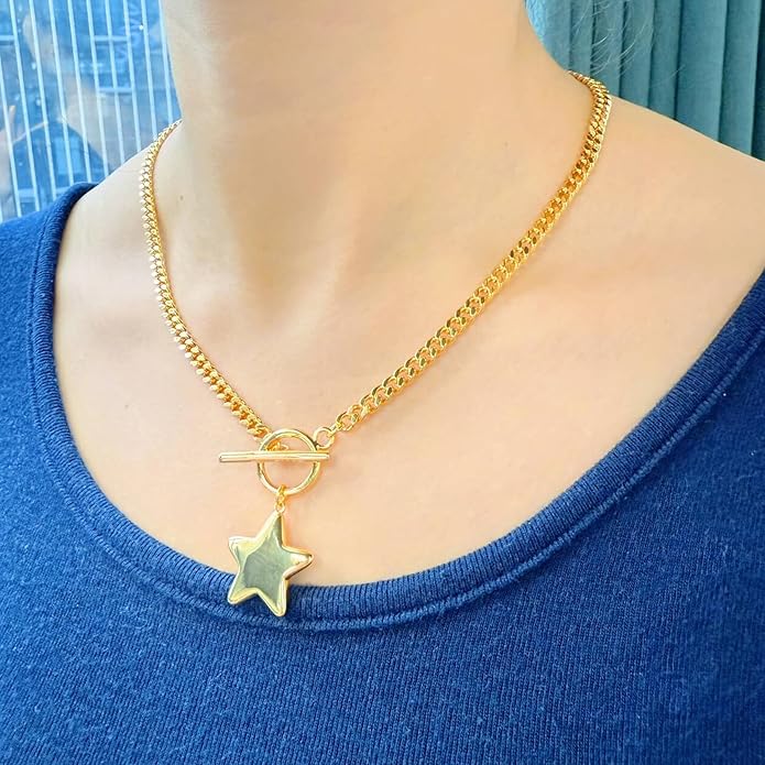 18k Gold Chunky Cross Necklace for Women Hammered Cross Choker Necklaces Bold Statement Necklace Trendy Jewelry