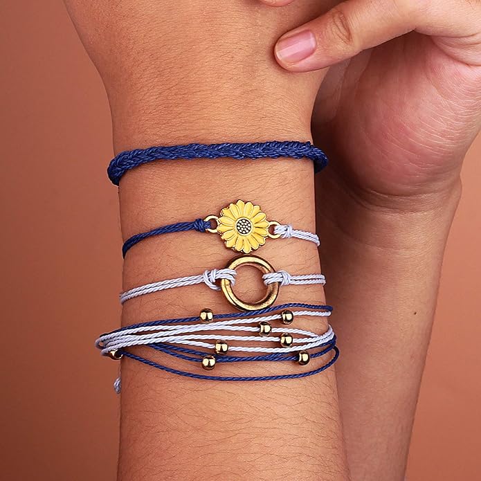 FANCY SHINY Sunflower String Bracelet Boho Braided Rope Wrap Bracelets Cute Summer Beach Surfer Jewelry for Women