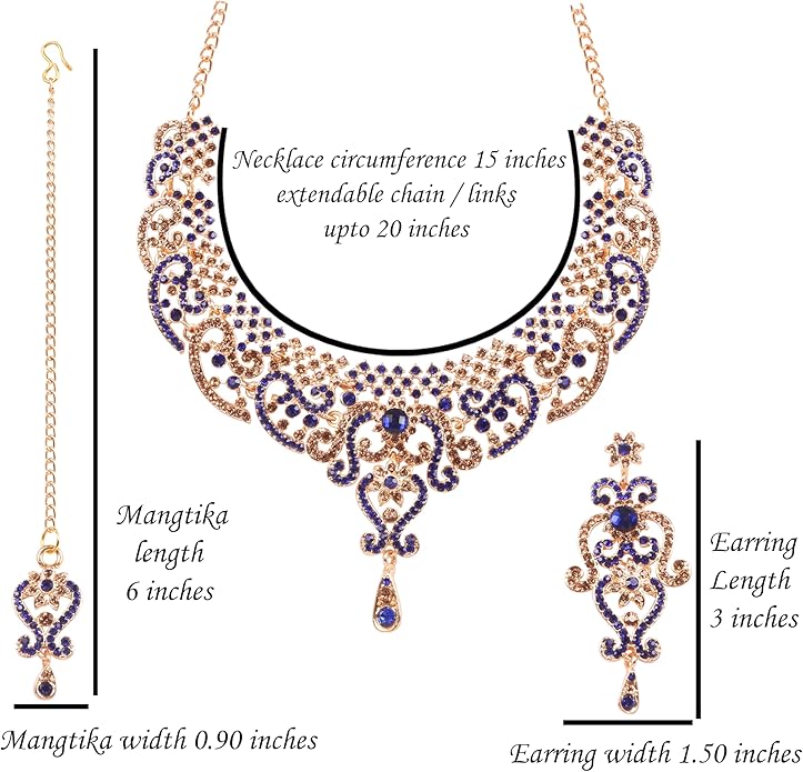 Touchstone Indian jewelry set for women bollywood gold jewellery wedding outfits necklace sets earrings bridal maang tikka fancy costume girls big desi accessories rhinestone in gold or silver tone