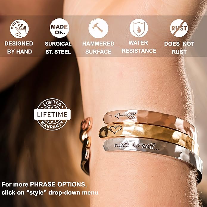 Carviell Engraved Cuff Bracelets for Women – Inspirational, Friendship, Love, Mom, Daughter, Sister, Christian, Graduation, Memorial & Wedding Gifts – 80+ Phrases – Stainless Steel, Gift-Ready
