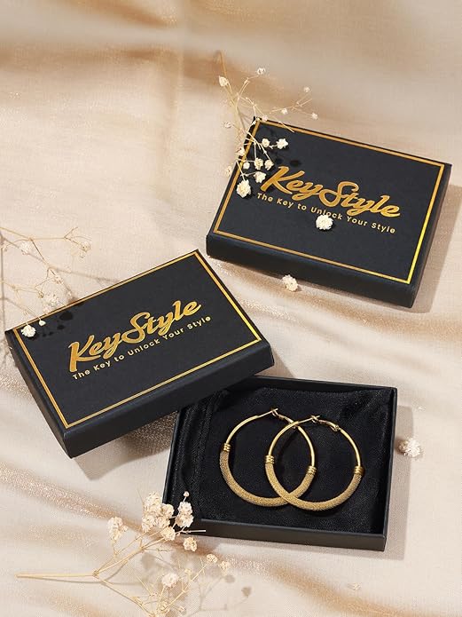 KeyStyle Mesh Hoop Earrings for Women, Stainless Steel Gold Hoops Earring Lightweight Loops, 2MM Thick Hypoallergenic Circle Endless Hollow Hoop 20mm-80mm