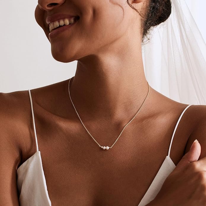 Pearl Necklaces for Women Trendy, 14k Gold Plated Dainty Necklace Simple Pearl Drop Single Charm Pendant Necklace Birthday Wedding Gifts Gold Jewelry for Women