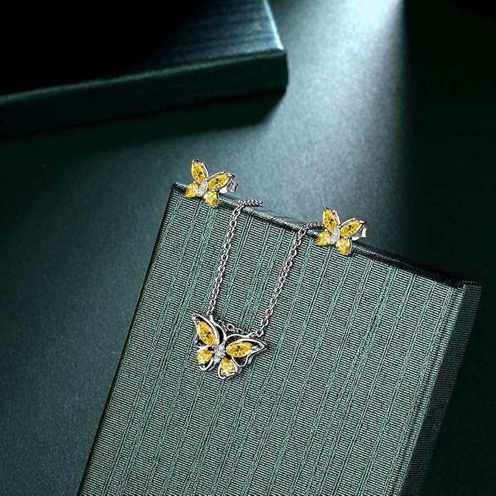 925 Sterling Silver Birthstone Butterfly Jewelry Women Crystal Animal Cute Butterflies Birthday Necklace/Earring/Ring/Bracelet Sets Birth Stone Statement Anniversary Jewellery