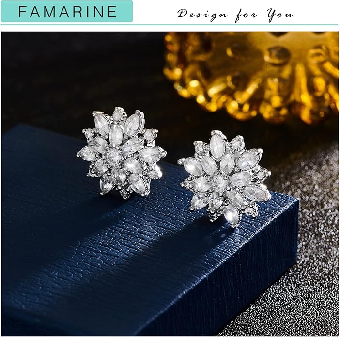 FAMARINE CZ Clip on Earrings for Women Clip Earring Non-pierced Earrings