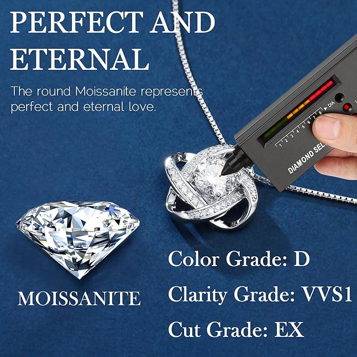 MOOSEA Valentines Day Gifts for Her, 1-3 ct Love Knot Moissanite Necklace VVS1 Clarity Moissanite Pendant Necklace Anniversary Jewelry Gifts Birthday Gifts for Her Wife Girlfriend Mom