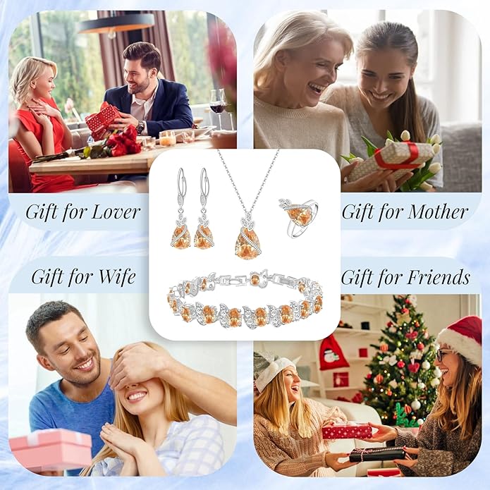 GZWHD Jewelry Set for Women CZ Earrings Necklace Ring Bracelet Set Prom Party Wedding Jewelry Gift for Mother Friend Wife