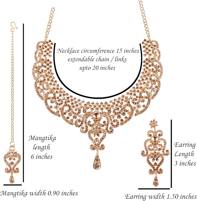 Touchstone Indian jewelry set for women bollywood gold jewellery wedding outfits necklace sets earrings bridal maang tikka fancy costume girls big desi accessories rhinestone in gold or silver tone