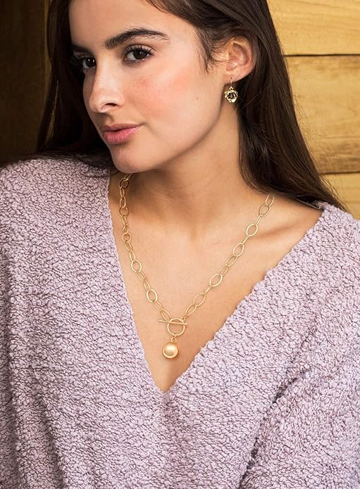 Aobei Pearl 18K Gold Plated Moon Star Lion Evil Eye Love Heart Cross Pendant Necklace Medallion Paperclip Chian Choker Layering Jewery for Women