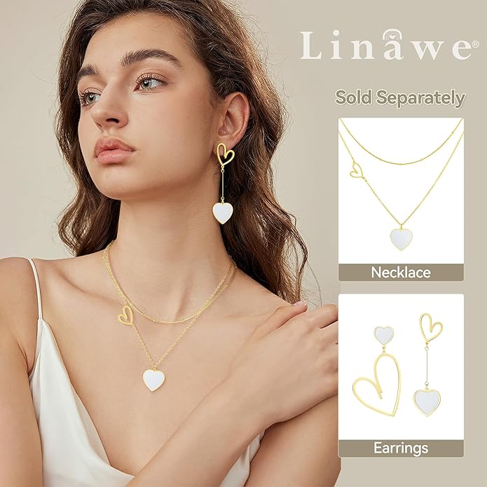 Linawe Layered Choker Heart Pendant Necklace for Women Trendy, Gold/Silver/Rose Gold Chain Stainless Steel Stacked Necklaces, Double Heart Necklace Y2K Preppy Jewelry