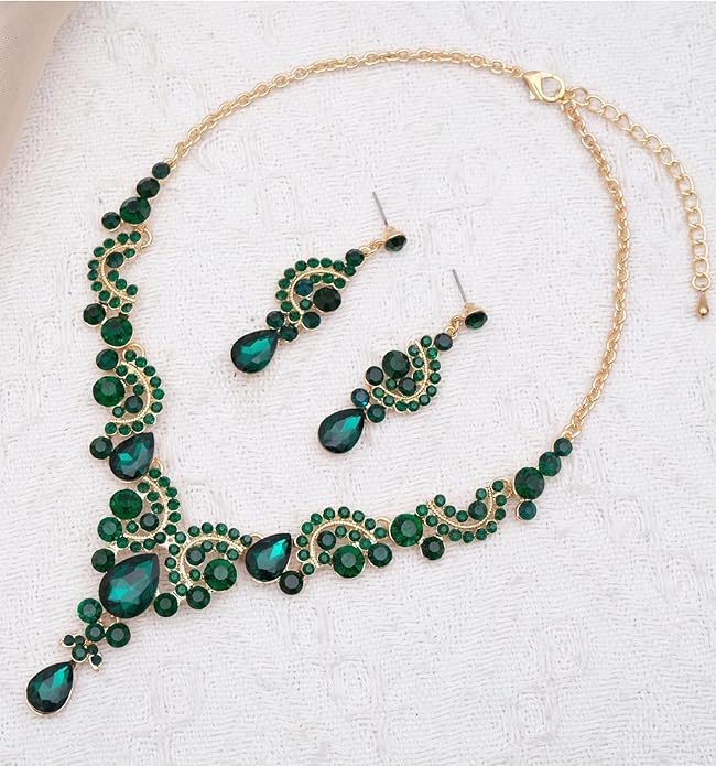 CSY Elegant Crystal Necklace Earrings Bracelet Ring Bridal Wedding Party Costume Jewelry Sets for Brides Women