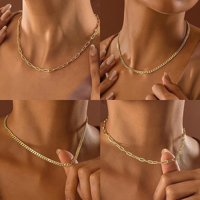 Gold Layered Necklaces for Women, 14K Gold Plated Dainty Gold Chain Choker Necklace Stack, Herringbone Gold Necklaces Set
