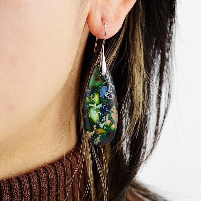 SELOVO Stone Fishhook Dangle Drop Earrings Statement Earrings for Women Stone