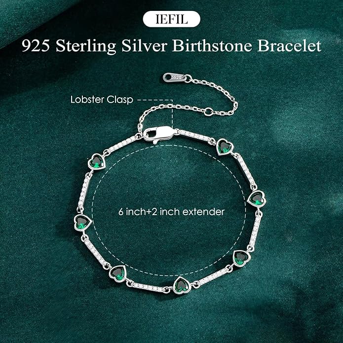 Iefil Valentines Day Gifts for Her - 925 Sterling Silver Heart Charm Link Bracelet, Anniversary Birthday Gifts for Women Wife Mom Girlfriend Daughter, 6"+2"
