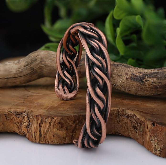 Handmade Elegant Copper Bracelet for Women and Men-Pure Copper Bracelet for Pain Relief and Stress Relief-Adjustable, Thickest, Twisted Copper Wire Bracelet to Fit many Size Wrist(folded)