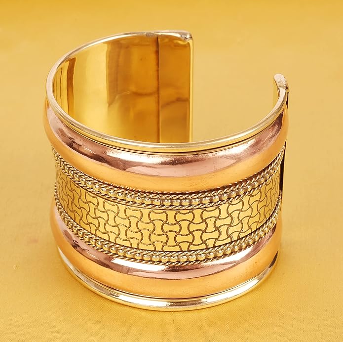 Touchstone Indian Bollywood Handcrafted Slip In Easy To Wear Stylish Wrist Enhancer Designer Broad Jewelry Cuff Bracelet For Women and Men.