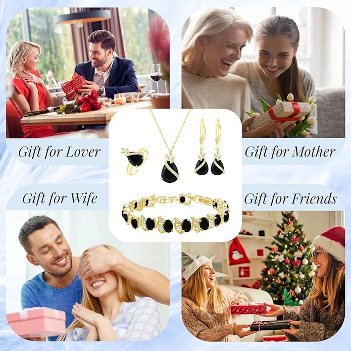 GZWHD Jewelry Set for Women CZ Earrings Necklace Ring Bracelet Set Prom Party Wedding Jewelry Gift for Mother Friend Wife