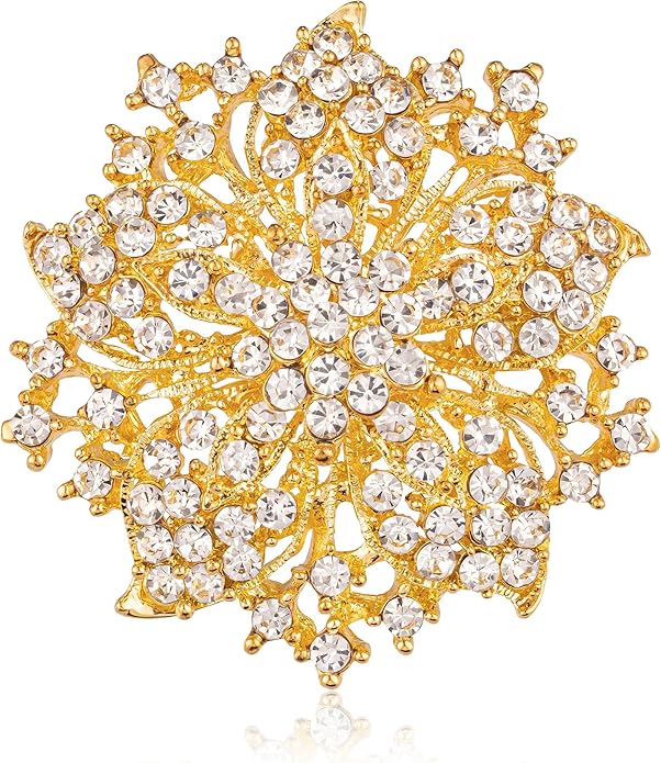 Womens Flower-shape Statement Brooch Pin Crystal Brooch for Women