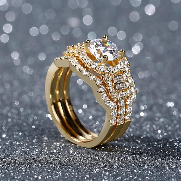 Jeulia 2 Carat Engagement Halo Rings for Women Sterling Silver Round Cut Bridal Set Cubic Zirconia Wedding Diamond Band Rings Promise Anniversary Rings for Her