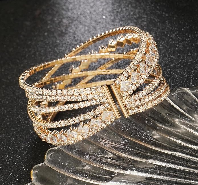 Rhinestone Bracelet Multilayer Cuff Bracelet Sparkling Crystal Layered Bridal Bracelets for Women