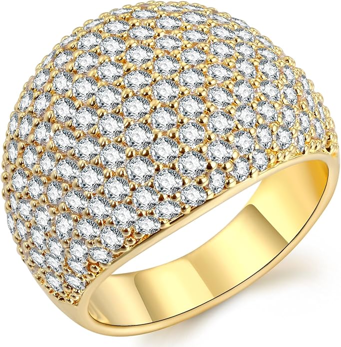Hiyong Diamond Accent Dome Ring - Sliver Fashion Rings for women Big Hollow Women Wedding Band Cubic Zirconia Statement Rings for women 5-11
