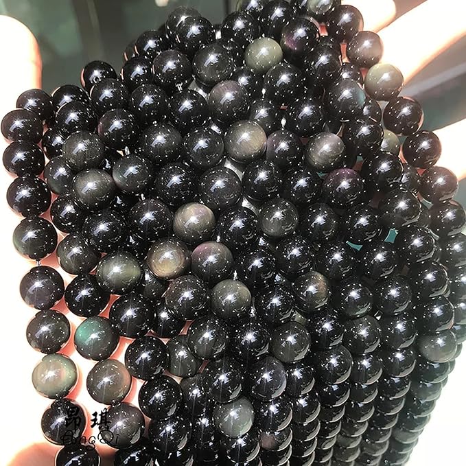 60PCS 6mm AAA Natural Black Obsidian Stone Beads Gemstone Round Loose Beads for Jewelry Making DIY Bracelet Necklace 15" Inch