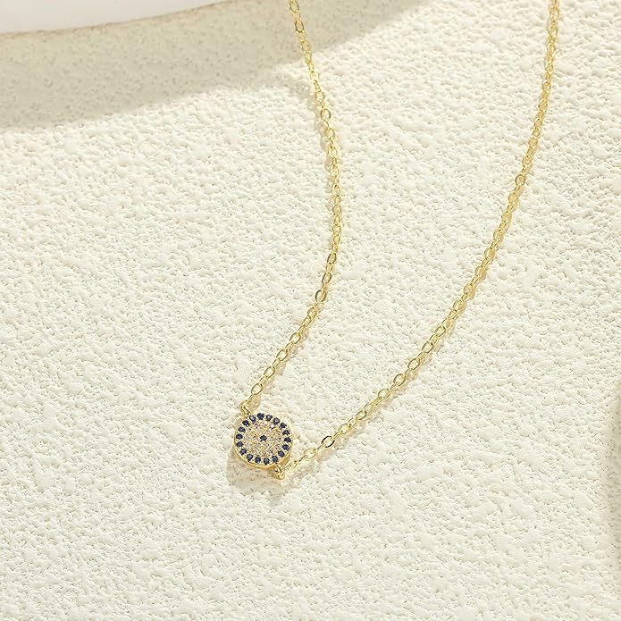 Evil Eye Necklace for Women 14K Gold Plated Delicate Necklaces Blue White CZ Diamond Pendant Necklace Cute Boho Tiny Evil Eye Lucky Protection Jewelry Gift for Women
