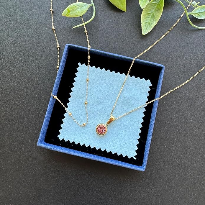 14K Gold-Plated Women's Double-Layer Birthstone Necklace Delicate Round Birthstone Pendant with a Simple Necklace, a Birthday Gift for Women Teenage Girls