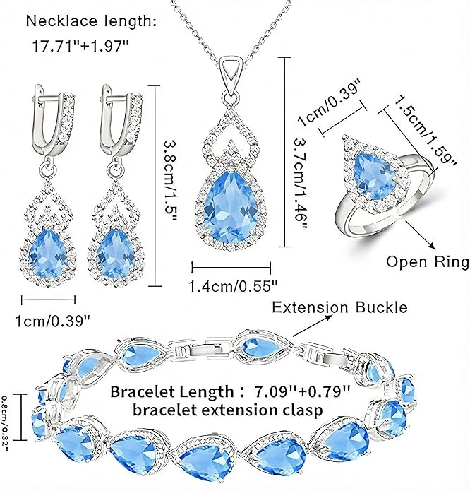 Classic Jewelry Set—Perfect for Weddings, Galas, and Everyday Wear—Includes Bracelet, Ring, Pendant Earrings, and Necklace ，Birthday Gift for Mother/Wife/Sister/Best Friend