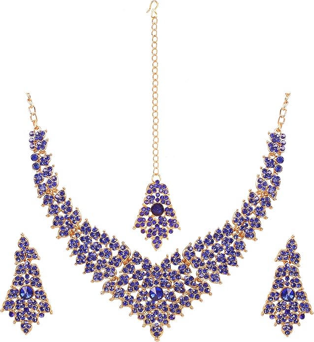 Touchstone Indian Bollywood Tinsel Town Traditional Western Taste Studded Diamond Look Rhinestones Designer Bridal Jewelry Necklace Set for Women