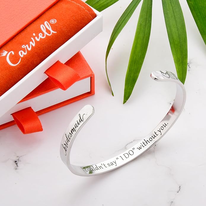 Carviell Engraved Cuff Bracelets for Women – Inspirational, Friendship, Love, Mom, Daughter, Sister, Christian, Graduation, Memorial & Wedding Gifts – 80+ Phrases – Stainless Steel, Gift-Ready