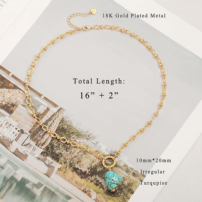Aobei Pearl 18K Gold Plated Moon Star Lion Evil Eye Love Heart Cross Pendant Necklace Medallion Paperclip Chian Choker Layering Jewery for Women