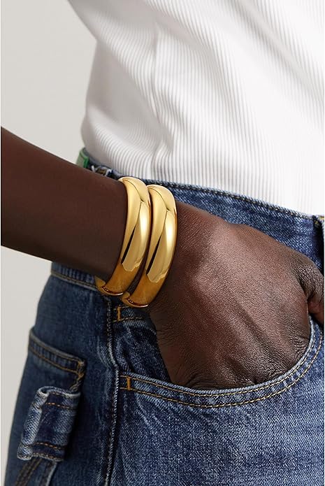 2Pcs Bangle Bracelets for Women Gold Arm Cuff 14k Gold Plated Chunky Gold Bangle Set Hinged Cuff Bracelets Trendy Arm Cuff Jewelry for Women