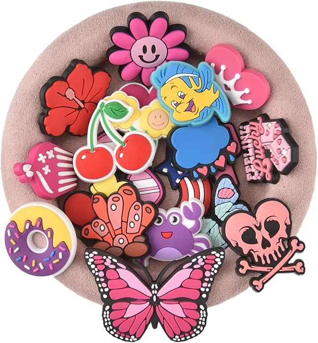 20PCS Cute Shoe Charms for Girls Teens - PVC Flower, Rainbow, Dessert Shoe Clips Decorations for Holely Shoes, Sneakers, Casual Footwear