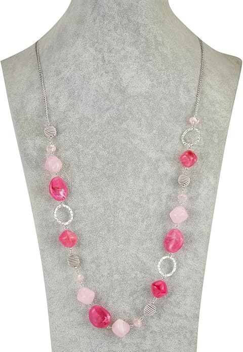 BULINLIN Beaded Long Necklace for Women Silver Sweater Chain Necklace with Crystal Resin Beads, Fashion Jewelry Necklace