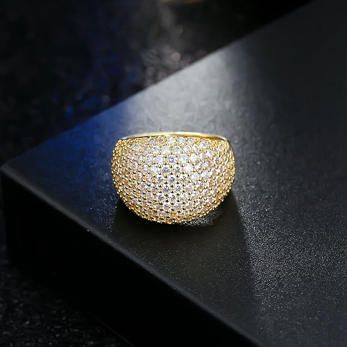 Hiyong Diamond Accent Dome Ring - Sliver Fashion Rings for women Big Hollow Women Wedding Band Cubic Zirconia Statement Rings for women 5-11