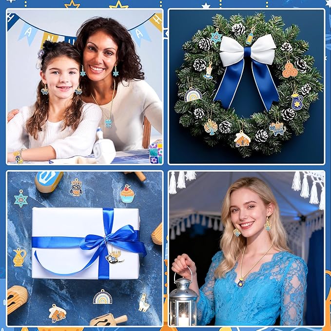 MARFOREVER 40 Pcs/20 Pairs Hanukkah Charms for Jewelry Making, Chanukah Blue White Enamel Charm Star of David Bangle Pendants for Bracelet Necklace Earrings Making Hanukkah Gift Decoration Accessories